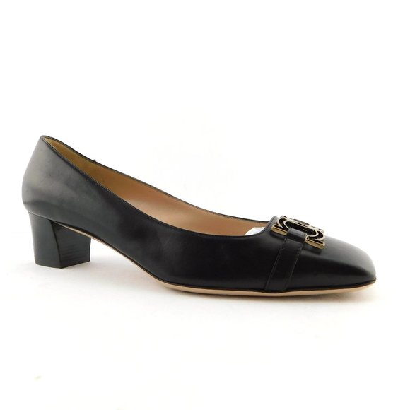 FERRAGAMO Signature Logo Horse Bit Buckle Dark Brown Leather Block Heel Pump 9.5 - Picture 2 of 9